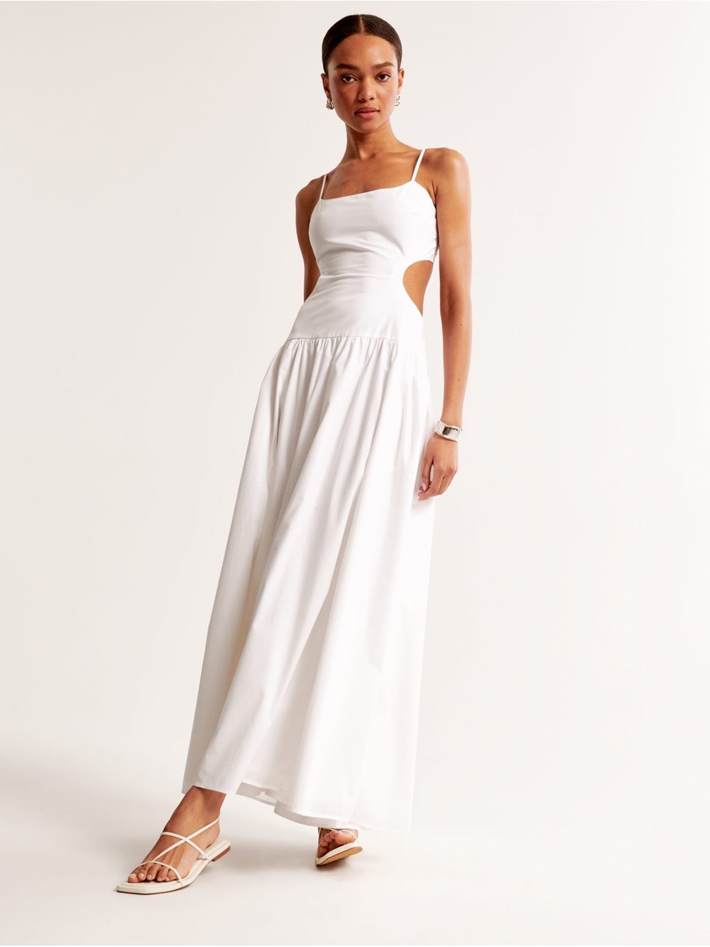 Abercrombie & Fitch White Spaghetti-Strap Maxi Dress with Side Cutouts